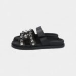 Hermès Chypre Techno Sandals Black Studded Calfskin Palladium Hardware 37.5 EU