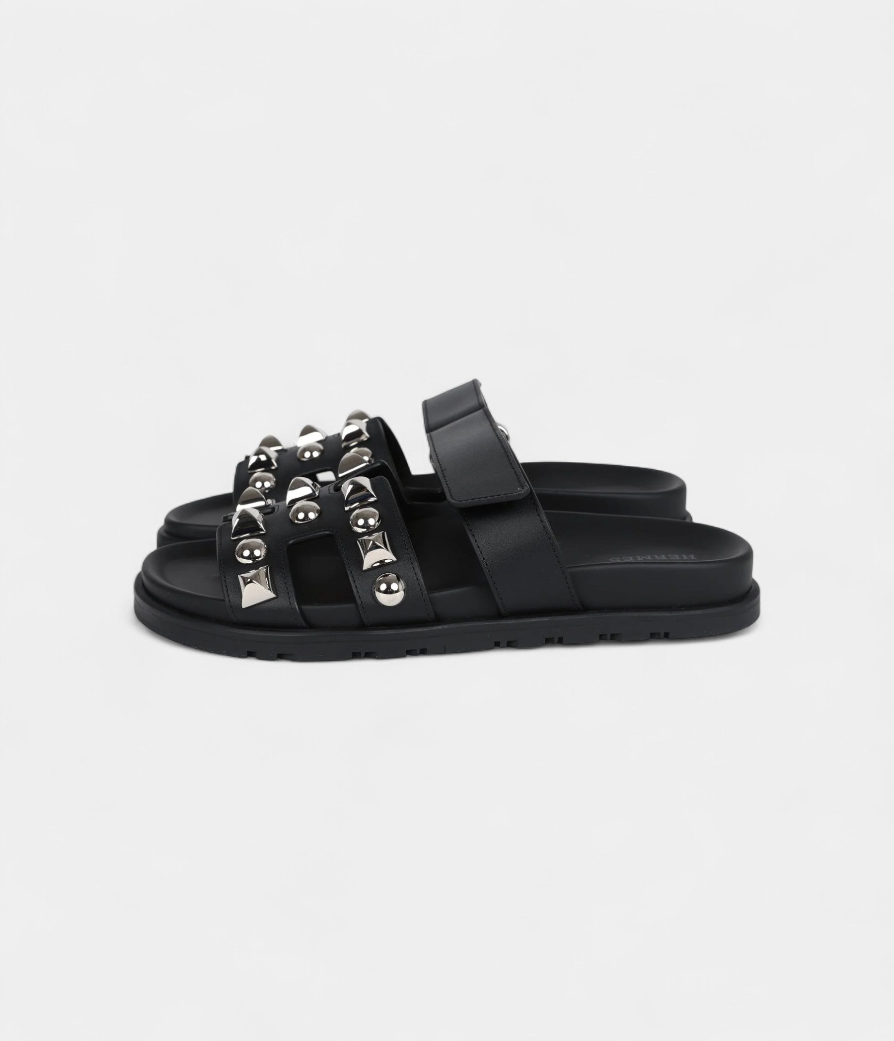 Hermès Chypre Techno Sandals Black Studded Calfskin Palladium Hardware 37.5 EU