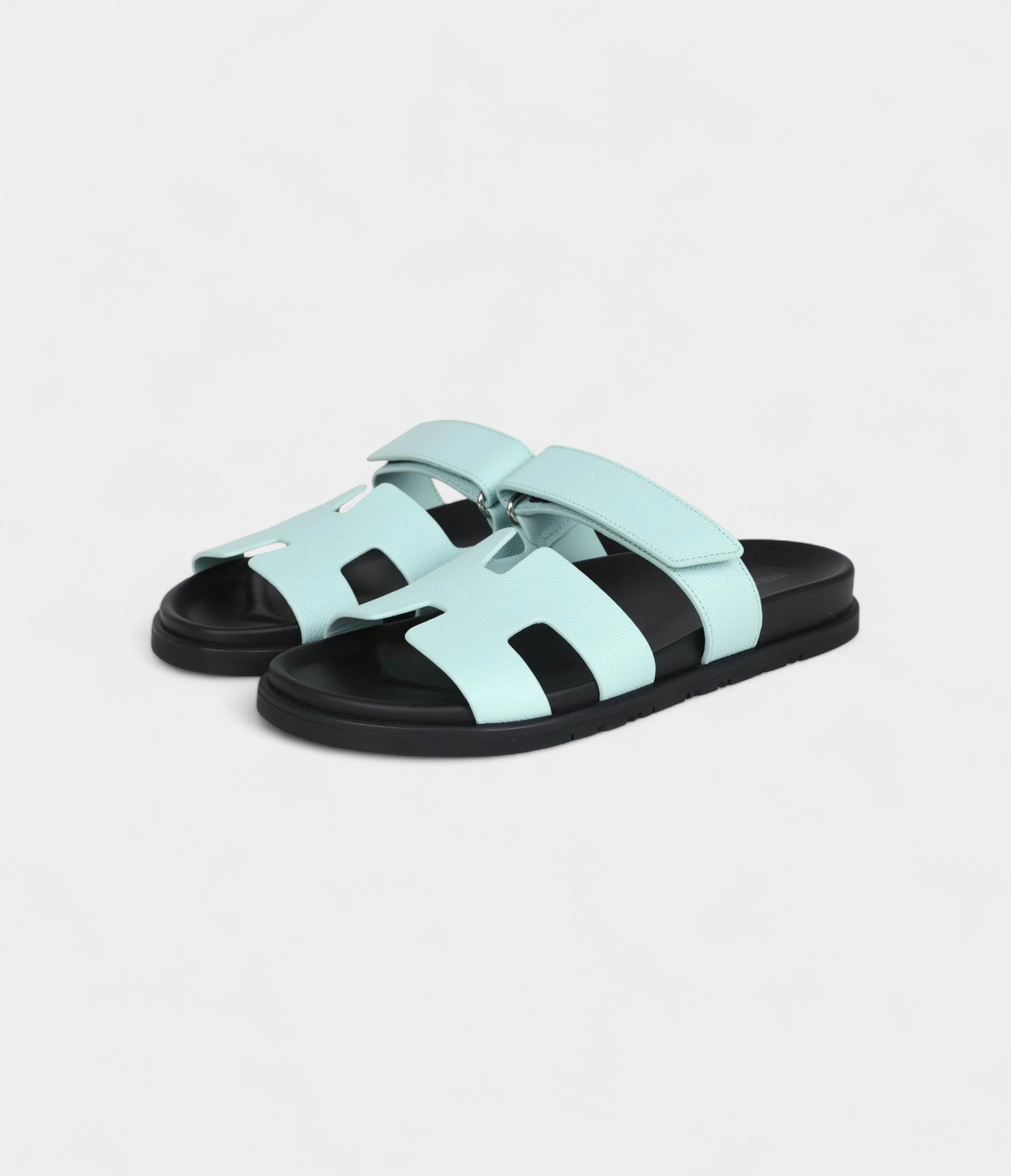 Hermès Chypre Techno Sandals Bleu Cristaux Epsom Palladium Hardware 39 EU