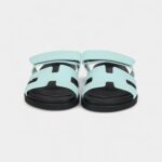 Hermès Chypre Techno Sandals Bleu Cristaux Epsom Palladium Hardware 39 EU