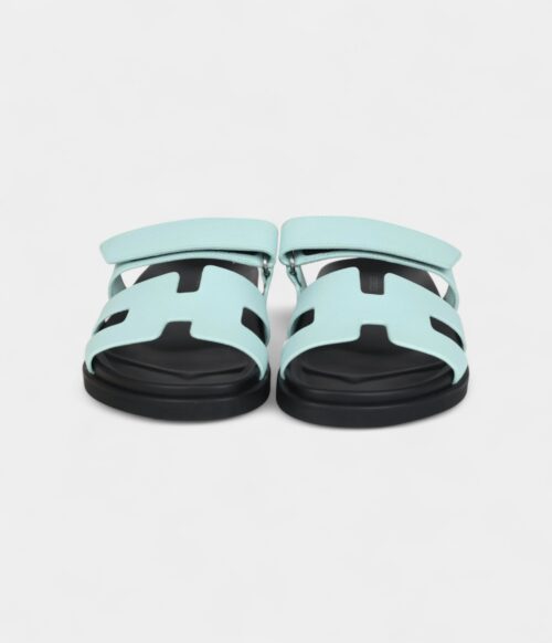 Hermès Chypre Techno Sandals Bleu Cristaux Epsom Palladium Hardware 39 EU