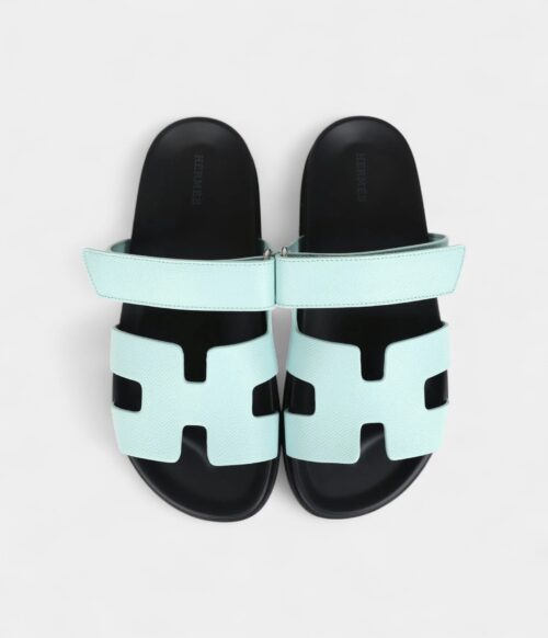 Hermès Chypre Techno Sandals Bleu Cristaux Epsom Palladium Hardware 39 EU