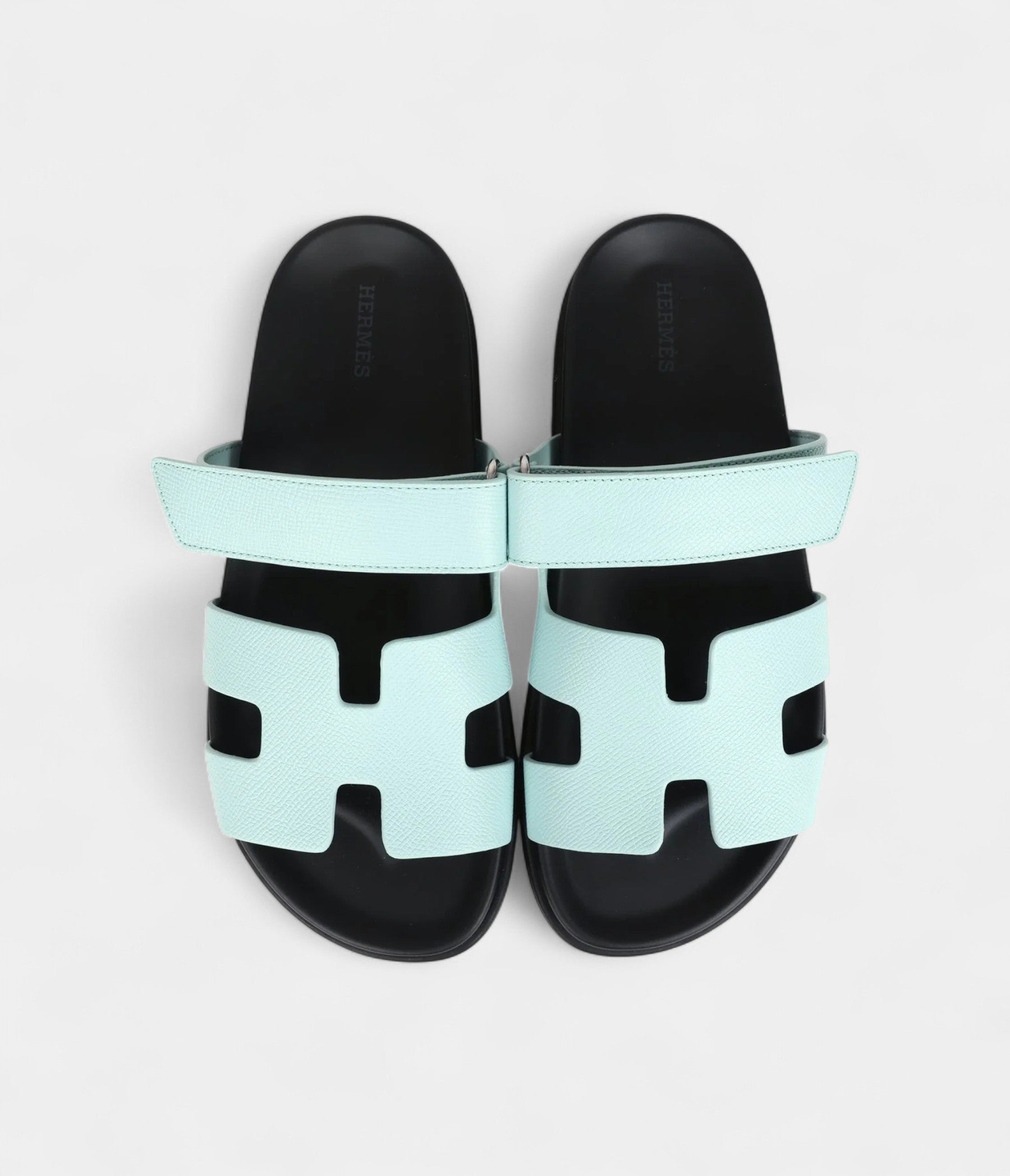 Hermès Chypre Techno Sandals Bleu Cristaux Epsom Palladium Hardware 39 EU