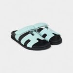 Hermès Chypre Techno Sandals Bleu Cristaux Epsom Palladium Hardware 39 EU