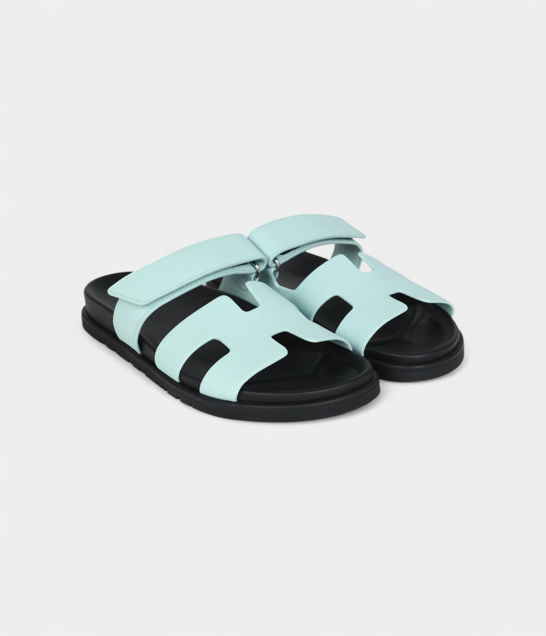Hermès Chypre Techno Sandals Bleu Cristaux Epsom Palladium Hardware 39 EU