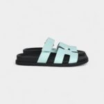 Hermès Chypre Techno Sandals Bleu Cristaux Epsom Palladium Hardware 39 EU