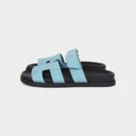 Hermès Chypre Techno Sandals Bleu Mineral Suede Palladium Hardware 37 EU