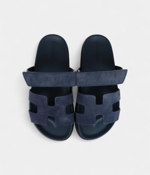 Hermès Chypre Techno Sandals Bleu Celeste Suede Palladium Hardware 37 EU
