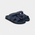 Hermès Chypre Techno Sandals Bleu Celeste Suede Palladium Hardware 37 EU