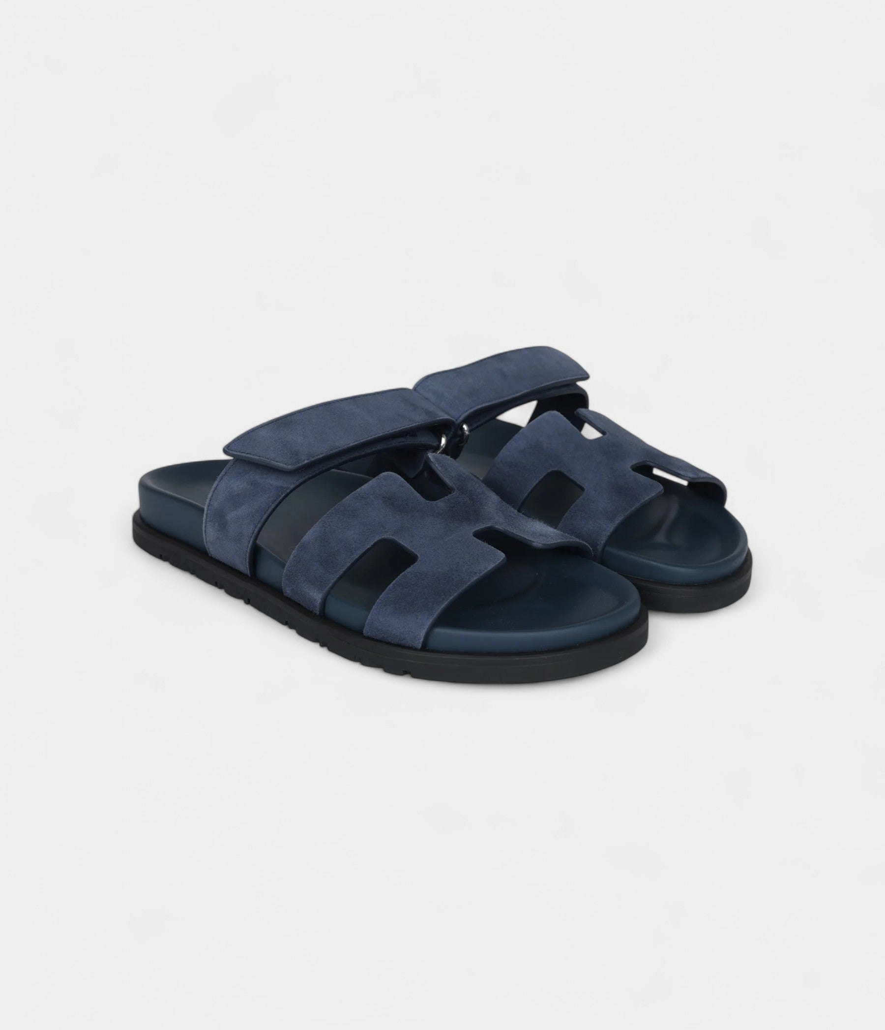 Hermès Chypre Techno Sandals Bleu Celeste Suede Palladium Hardware 37 EU