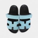 Hermès Chypre Techno Sandals Bleu Mineral Suede Palladium Hardware 37 EU
