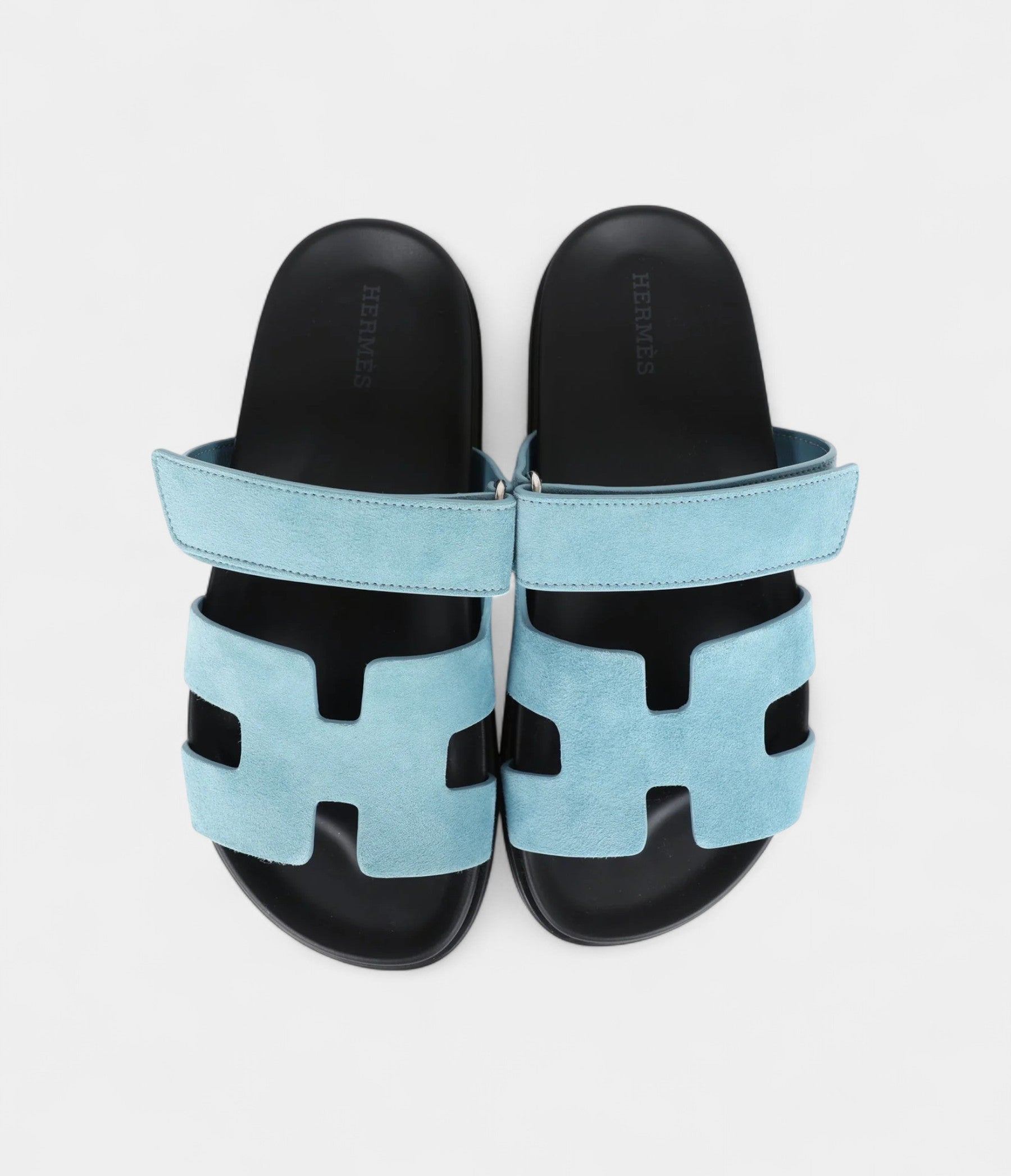 Hermès Chypre Techno Sandals Bleu Mineral Suede Palladium Hardware 37 EU