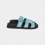 Hermès Chypre Techno Sandals Bleu Mineral Suede Palladium Hardware 37 EU