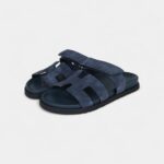 Hermès Chypre Techno Sandals Bleu Celeste Suede Palladium Hardware 37 EU