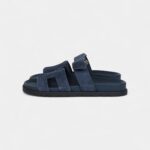 Hermès Chypre Techno Sandals Blue Celeste Suede Palladium Hardware 37.5 EU