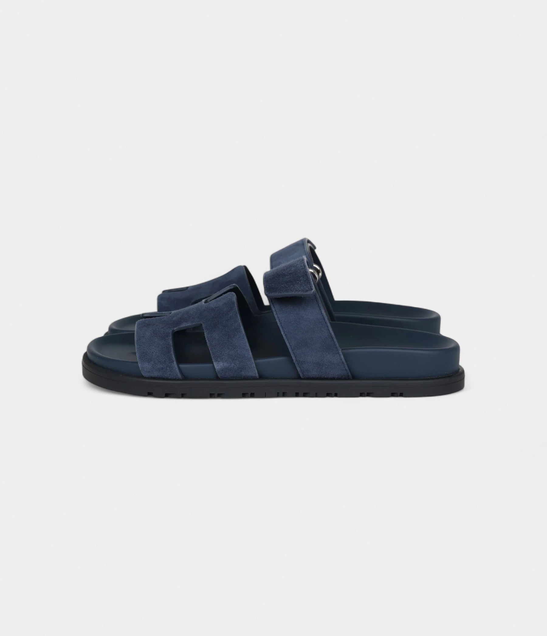 Hermès Chypre Techno Sandals Blue Celeste Suede Palladium Hardware 37.5 EU