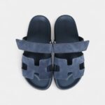 Hermès Chypre Techno Sandals Blue Celeste Suede Palladium Hardware 37.5 EU