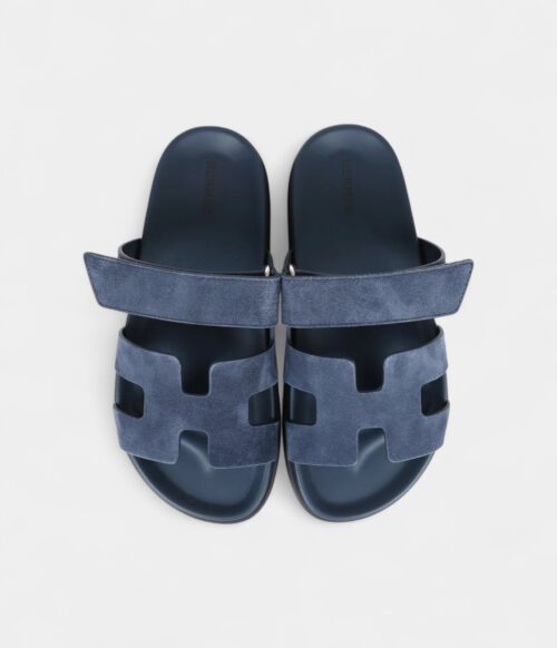 Hermès Chypre Techno Sandals Blue Celeste Suede Palladium Hardware 37.5 EU