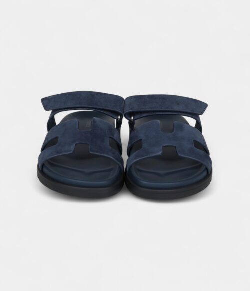 Hermès Chypre Techno Sandals Blue Celeste Suede Palladium Hardware 37.5 EU