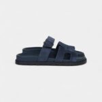 Hermès Chypre Techno Sandals Blue Celeste Suede Palladium Hardware 37.5 EU