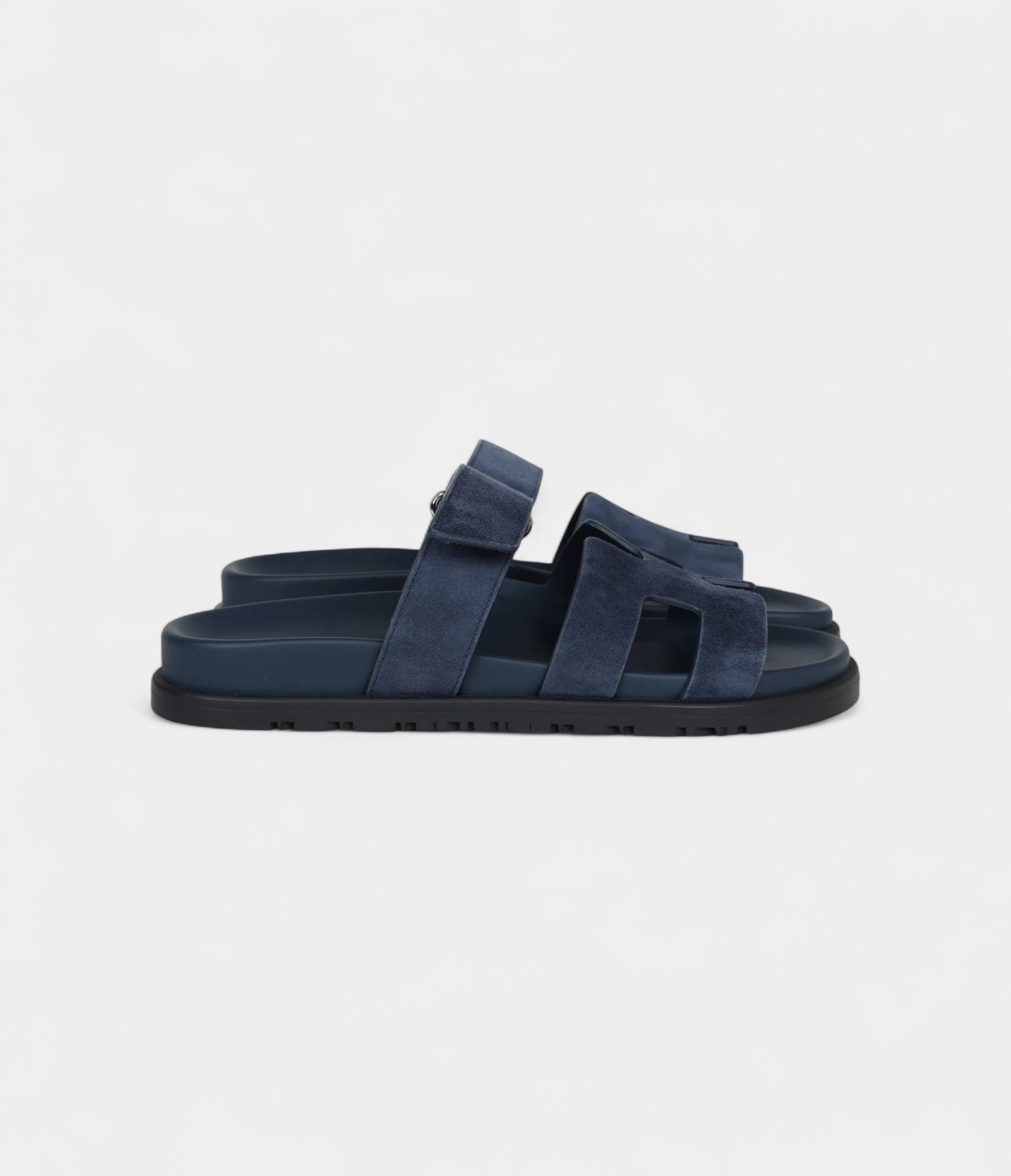 Hermès Chypre Techno Sandals Blue Celeste Suede Palladium Hardware 37.5 EU