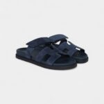 Hermès Chypre Techno Sandals Blue Celeste Suede Palladium Hardware 37.5 EU