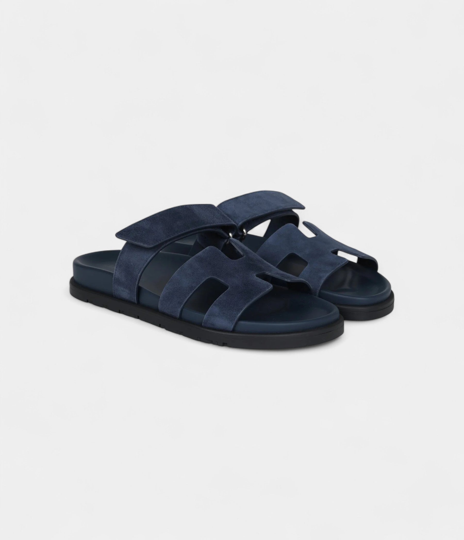 Hermès Chypre Techno Sandals Blue Celeste Suede Palladium Hardware 37.5 EU
