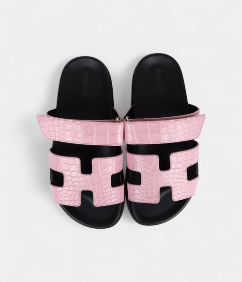 Hermès Chypre Techno Sandals Bubblegum Matte Crocodile Palladium Hardware 36 EU