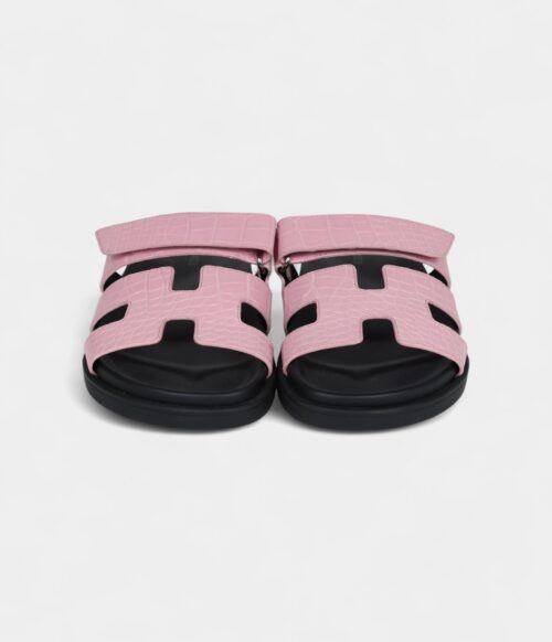 Hermès Chypre Techno Sandals Bubblegum Matte Crocodile Palladium Hardware 36 EU