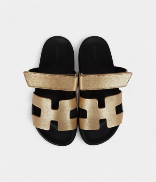 Hermès Chypre Techno Sandals Dore Chevre Palladium Hardware 37 EU