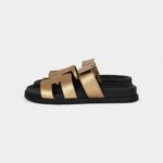 Hermès Chypre Techno Sandals Dore Chevre Palladium Hardware 37 EU