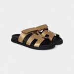 Hermès Chypre Techno Sandals Dore Chevre Palladium Hardware 37 EU