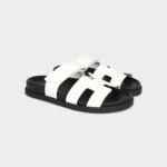 Hermès Chypre Techno Sandals White Calfskin Palladium Hardware 36.5 EU