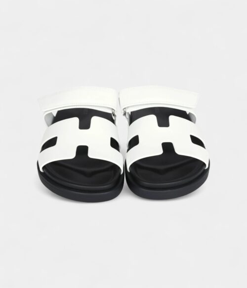 Hermès Chypre Techno Sandals White Calfskin Palladium Hardware 36.5 EU