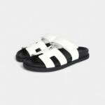 Hermès Chypre Techno Sandals White Calfskin Palladium Hardware 36.5 EU