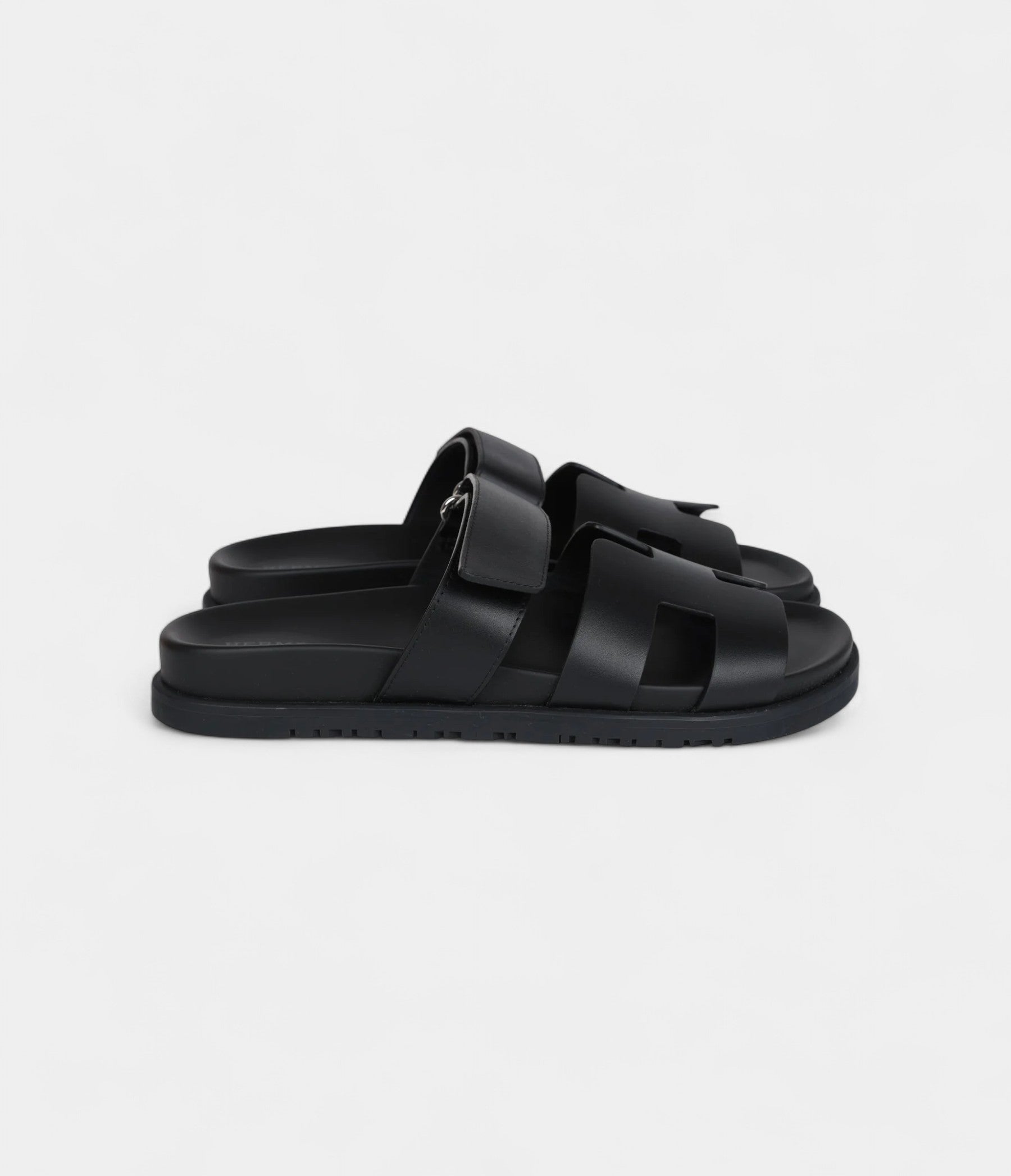 Hermès Chypre Techno Sandals Black Calfskin Palladium Hardware 38.5 EU