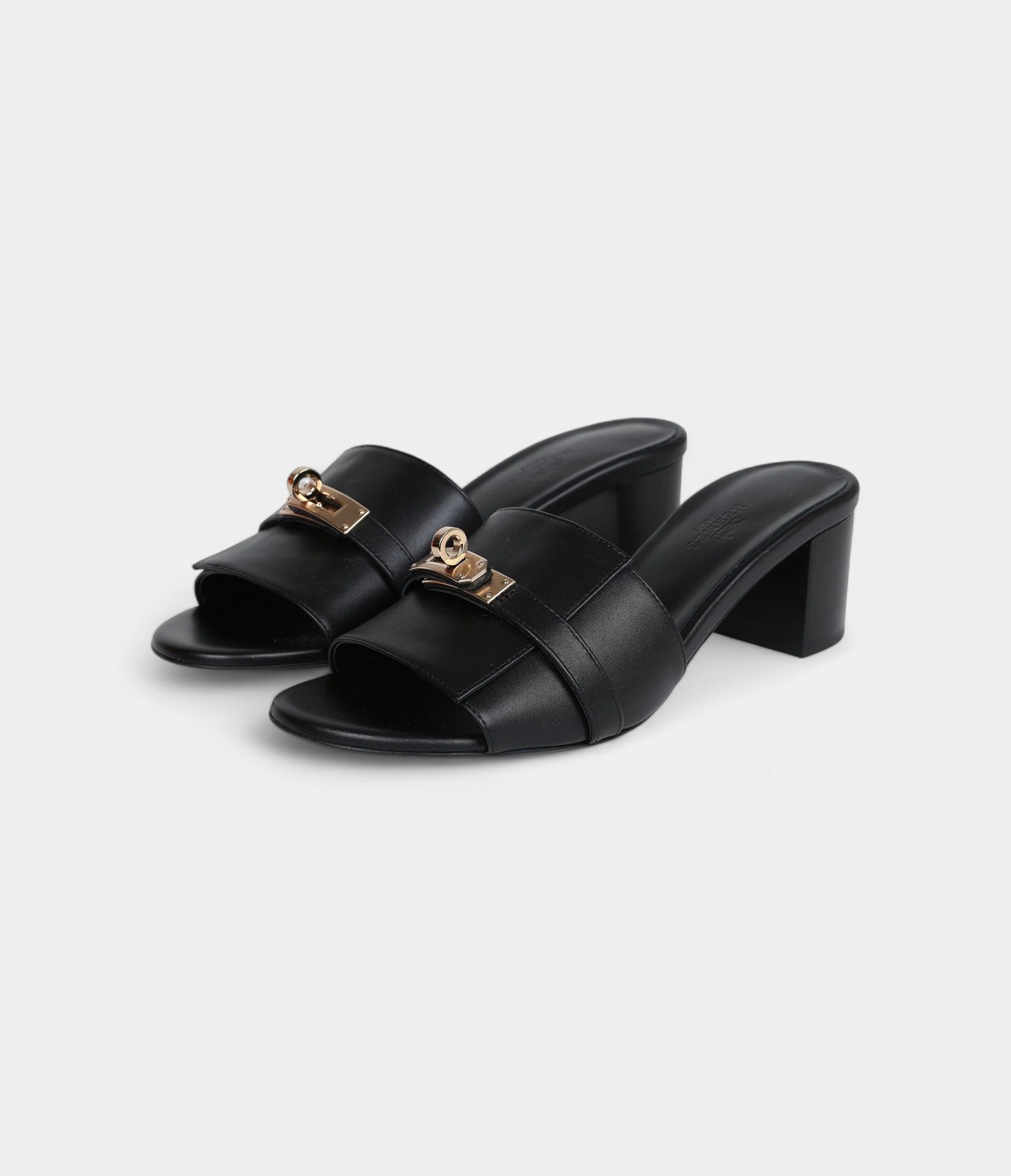 Hermès Gigi 50 Sandals 37.5 EU Black Calfskin Permabrass Hardware