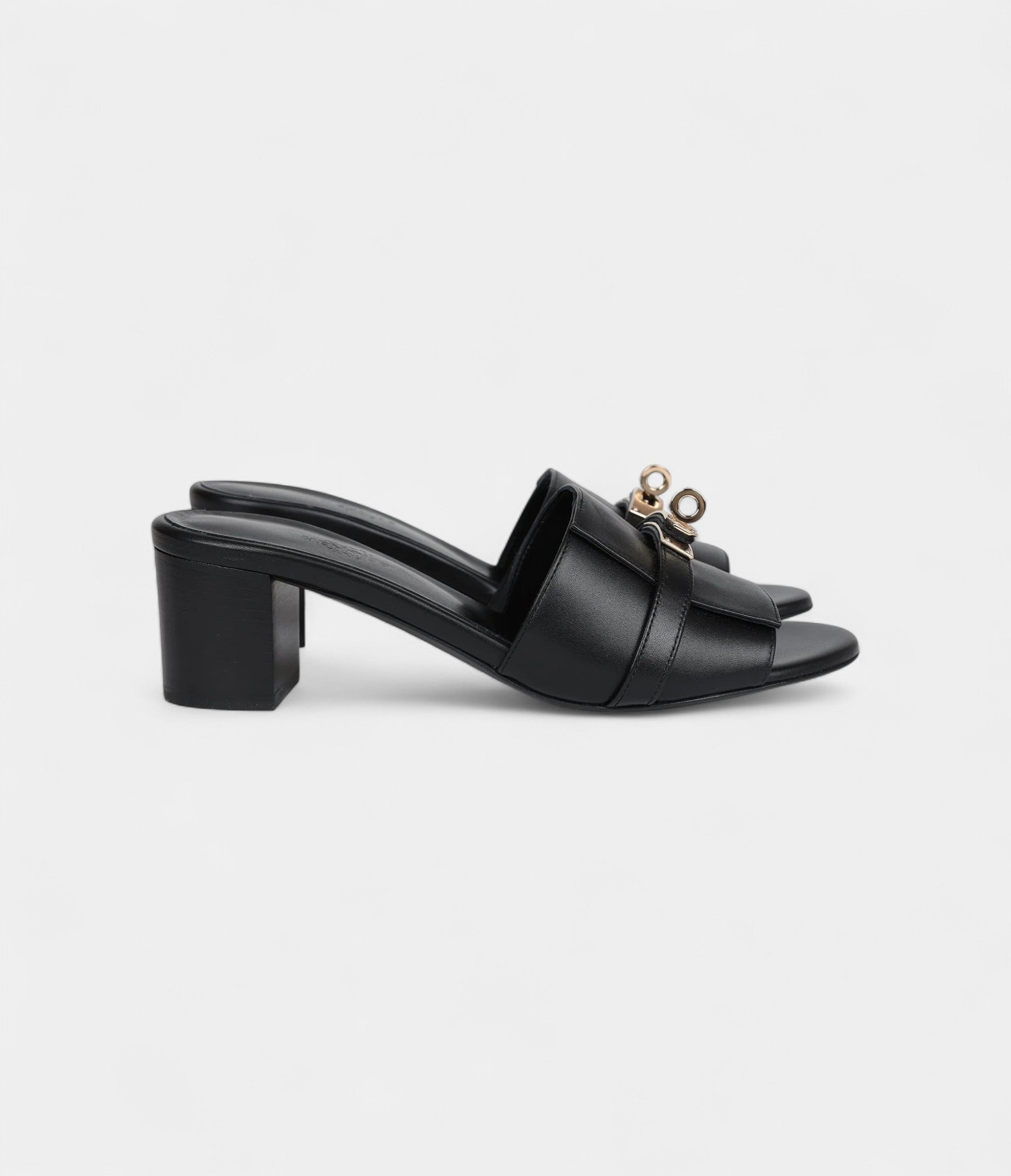 Hermès Gigi 50 Sandals 37.5 EU Black Calfskin Permabrass Hardware
