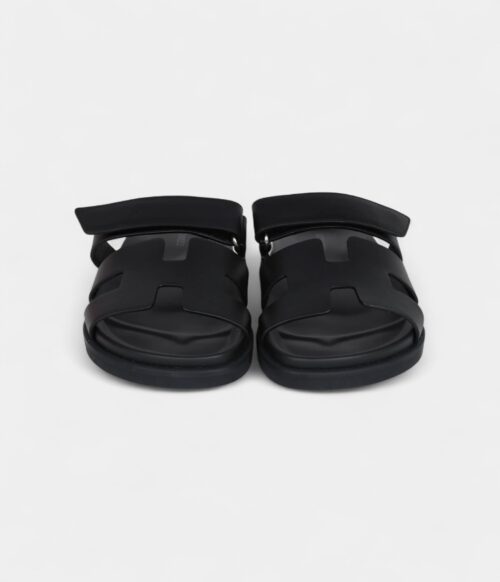 Hermès Chypre Techno Sandals Black Calfskin Palladium Hardware 38.5 EU