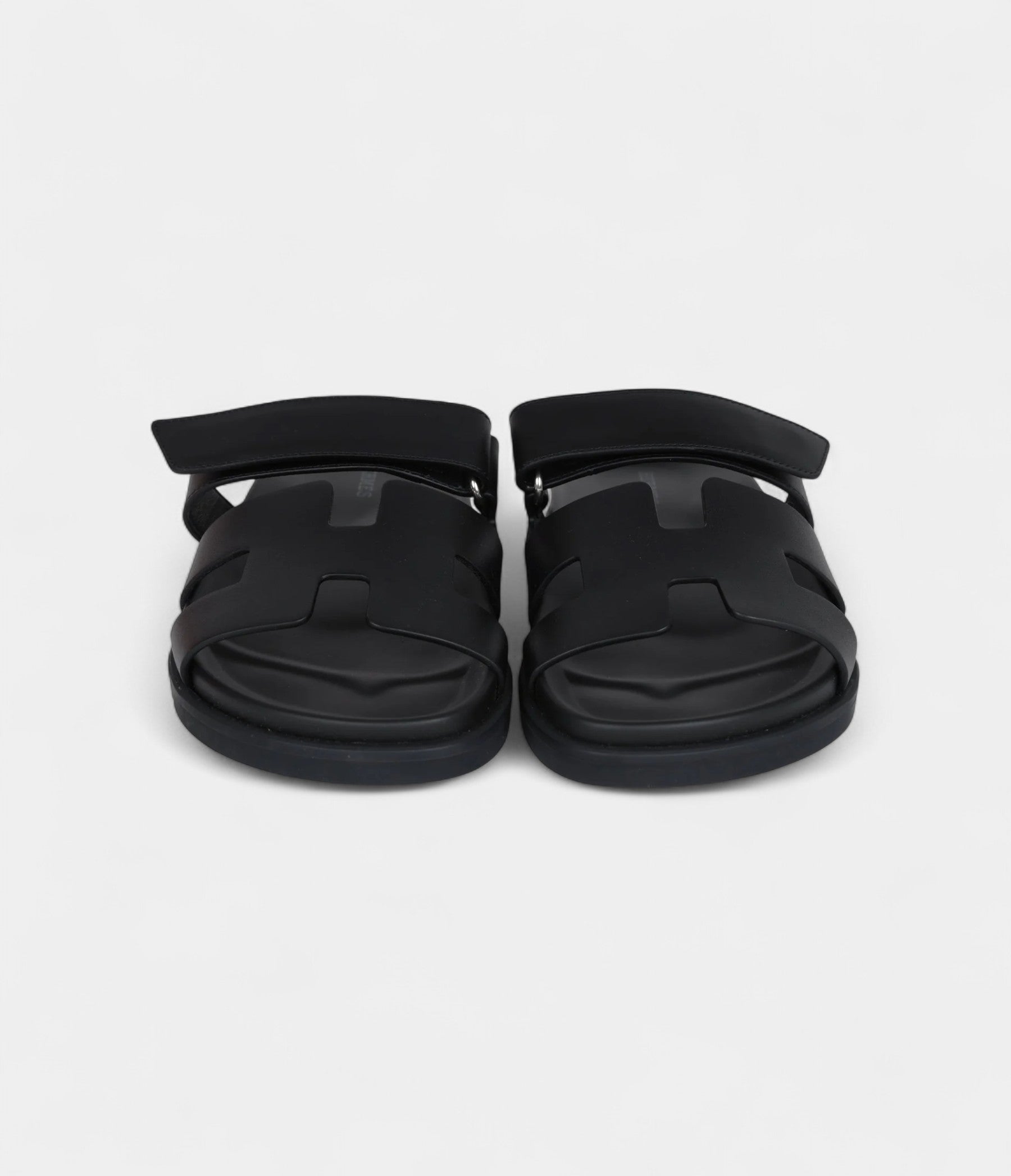 Hermès Chypre Techno Sandals Black Calfskin Palladium Hardware 38.5 EU
