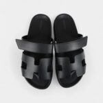 Hermès Chypre Techno Sandals Black Calfskin Palladium Hardware 38.5 EU