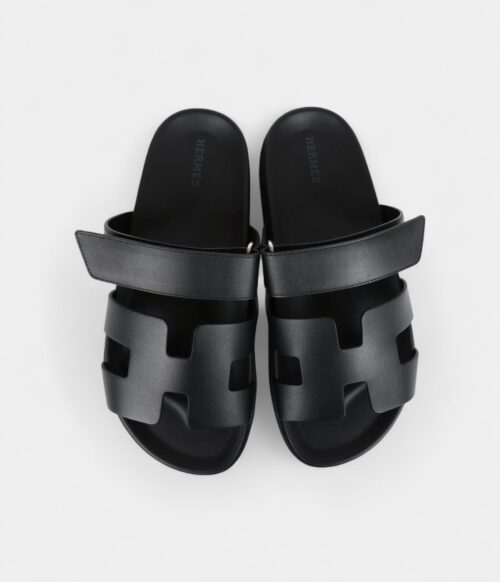 Hermès Chypre Techno Sandals Black Calfskin Palladium Hardware 38.5 EU