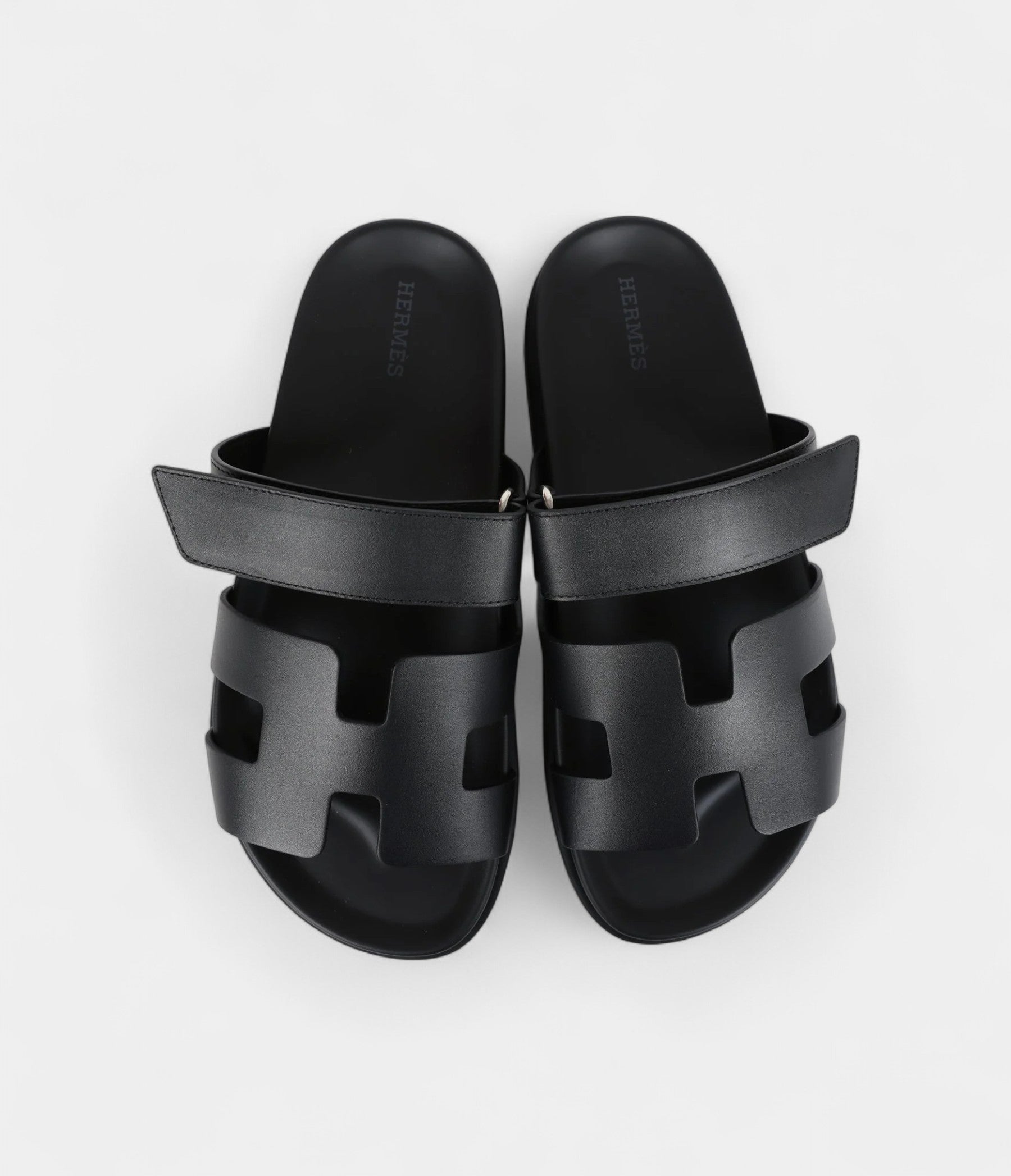 Hermès Chypre Techno Sandals Black Calfskin Palladium Hardware 38.5 EU