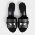 Hermès Gigi 50 Sandals 37.5 EU Black Calfskin Permabrass Hardware