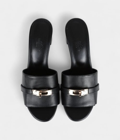 Hermès Gigi 50 Sandals 37.5 EU Black Calfskin Permabrass Hardware