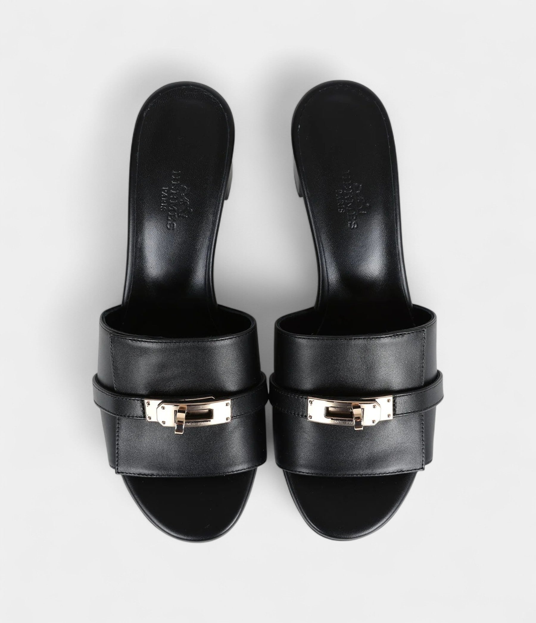 Hermès Gigi 50 Sandals 37.5 EU Black Calfskin Permabrass Hardware