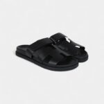 Hermès Chypre Techno Sandals Black Calfskin Palladium Hardware 38.5 EU