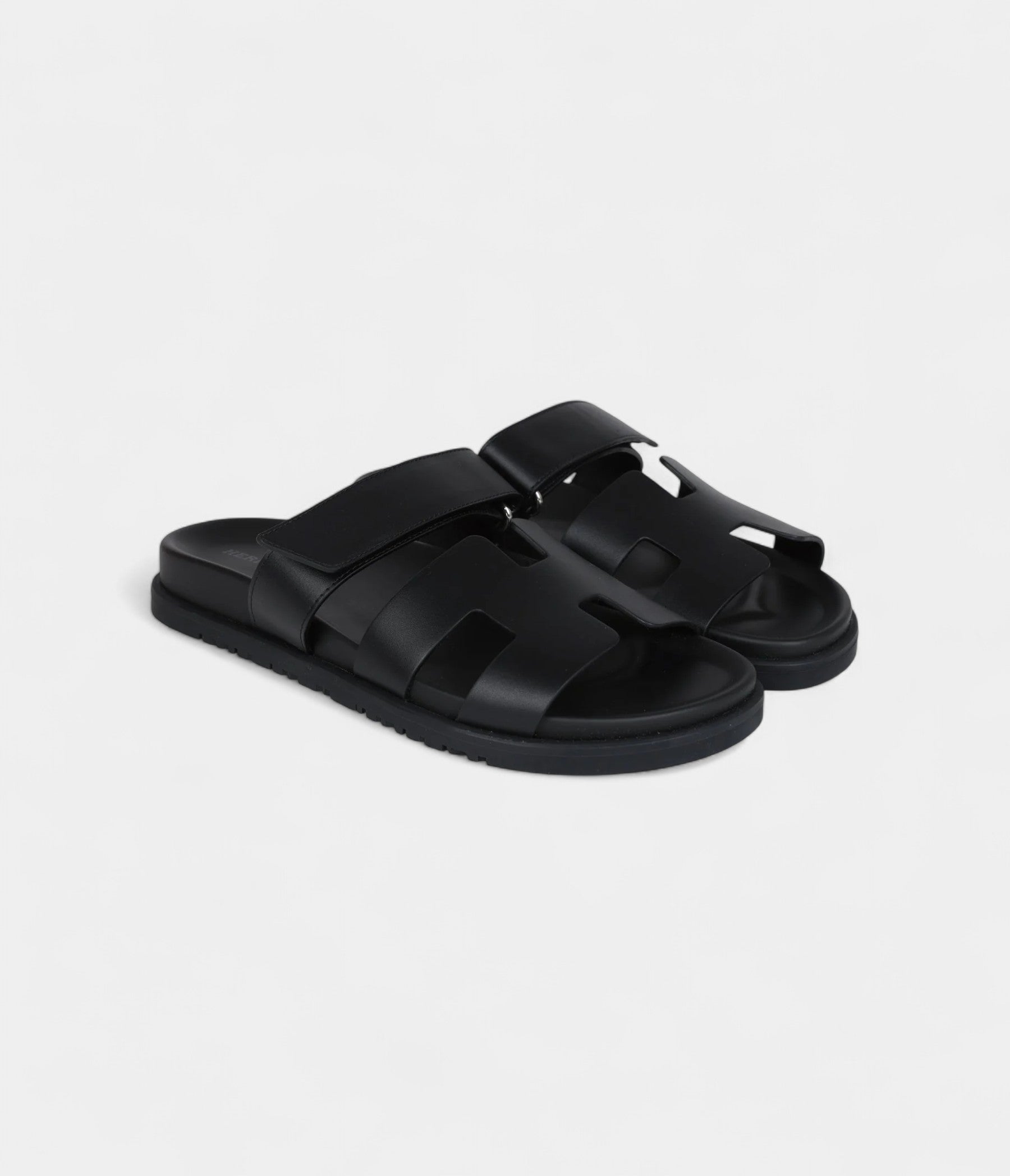 Hermès Chypre Techno Sandals Black Calfskin Palladium Hardware 38.5 EU
