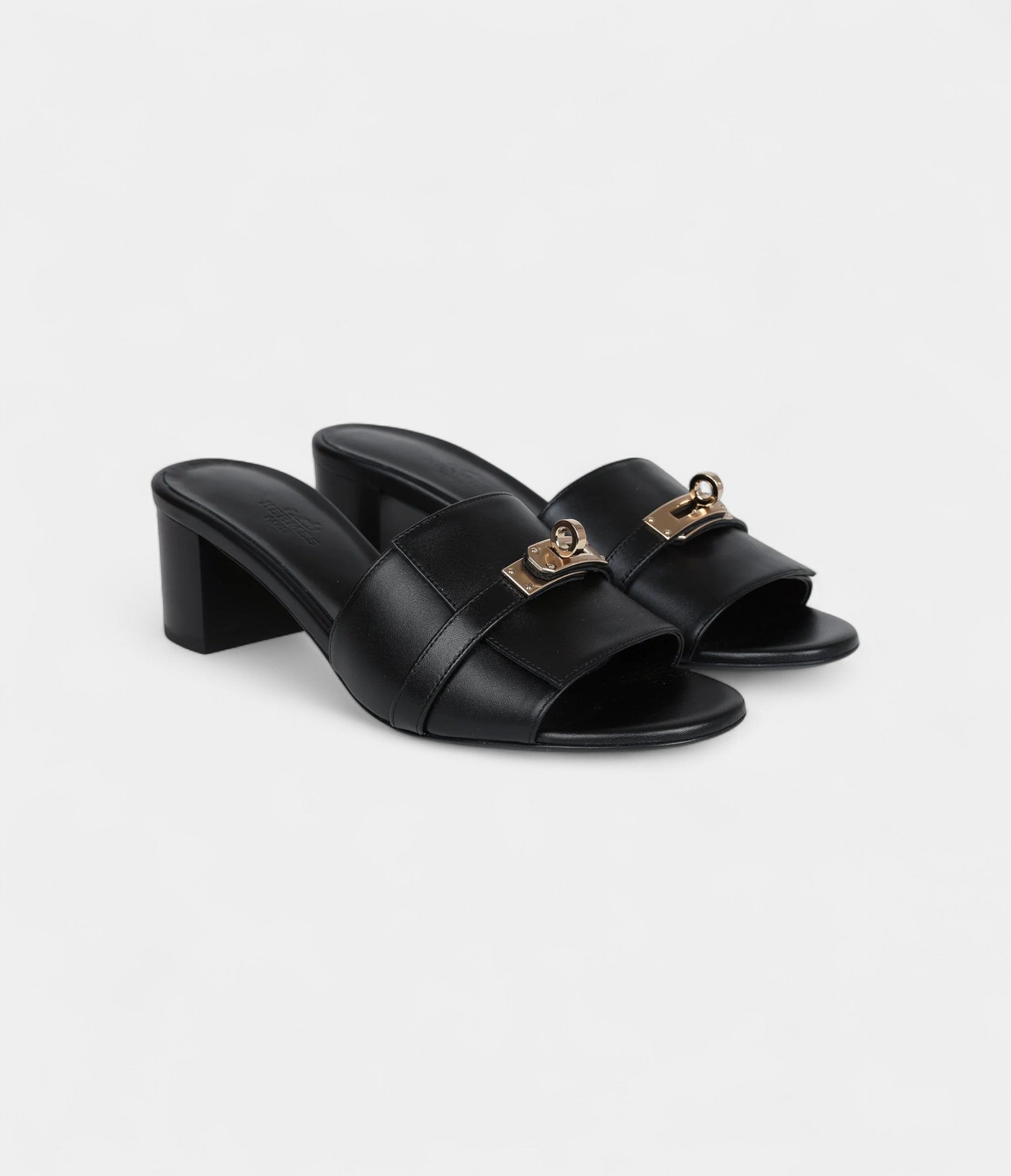 Hermès Gigi 50 Sandals 37.5 EU Black Calfskin Permabrass Hardware