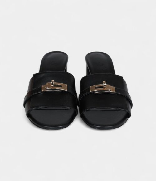 Hermès Gigi 50 Sandals 37.5 EU Black Calfskin Permabrass Hardware